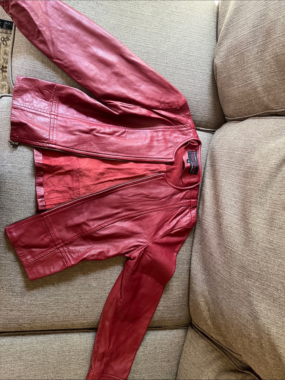 Women's Red Leather Jacket - Classic Zip Front